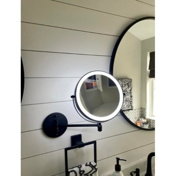 Rechargeable Wall Mounted Lighted Makeup Mirror Chrome, 8 Inch Double-Sided LED - Picture 1 of 3
